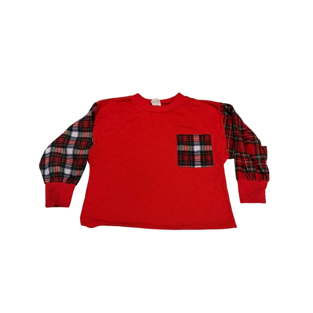 Vintage Kid Duds Kids Red‎ Plaid Pajama Set Size 6 Long Sleeve Shirt Shorts USA
